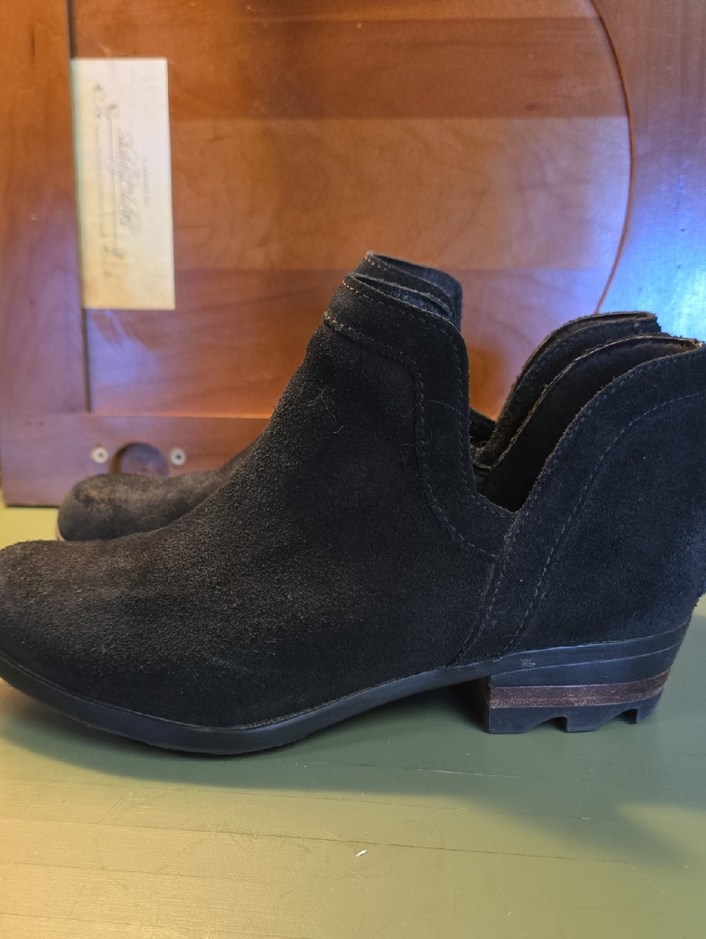 Sorel Black Lola Cutout Suede Ankle Booties